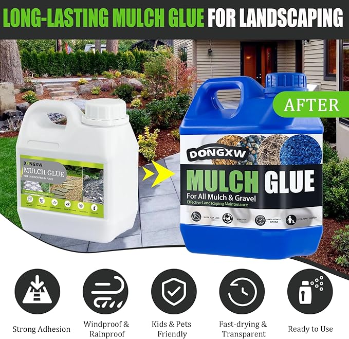 Rock Glue for Landscaping, Easy Hold Mulch Glue for Landscaping, Lockdown Sticky Rock Glues Landscape Stone Glues Strong Mulch Binder, Fast Drying Concentrate Gravel Binder - 64oz