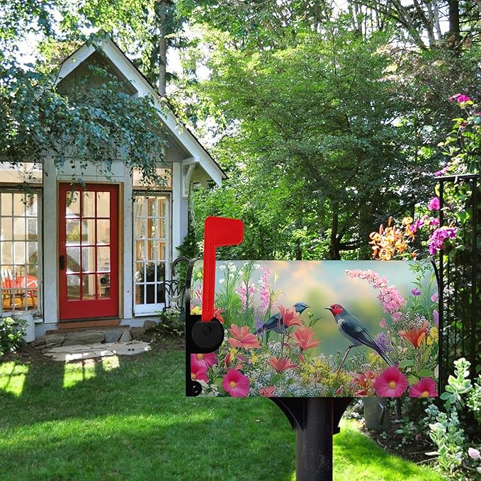 Spring Bird Flowers Mailbox Covers Magnetic Standard Size 21x18 inch Spring Summer Floral Mailbox Cover Colorful Farmhouse Mailbox Wrap Post Letter Box Cover for Garden Outdoor Decorations