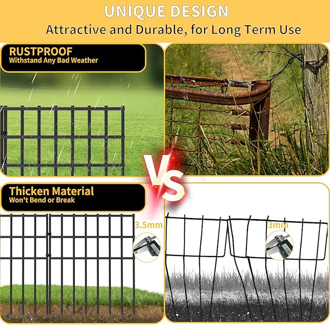 10 Pack Garden Animal Barrier Fence, 17in H x 10.8ft L, Black Modern Steel Garden Fence Panels