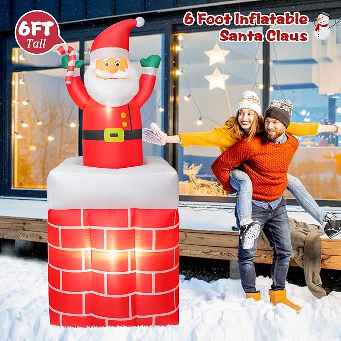 6FT Inflatables Santa Claus in The Chimney Up and Down, Christmas Blow Up Santa Claus Yard Outdoor Decorations with LED Lights for Indoor Yard Party Lawn Garden Winter Holiday Decor