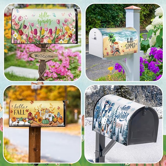 12 Pcs Vintage Seasonal Gnome Mailbox Covers Magnetic Standard Size 18 x 21 Inch Halloween Thanksgiving Winter Christmas Magnetic Mailbox Covers for Garden Yard Outdoor Decor