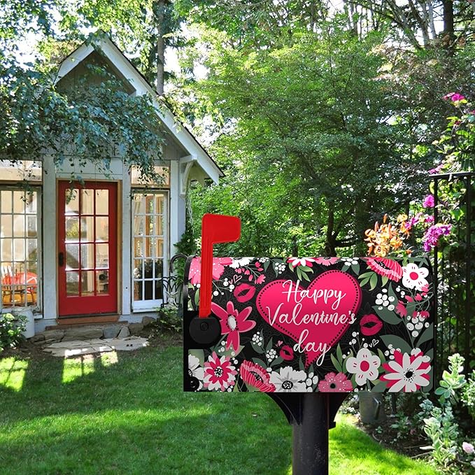 Happy Valentines Day Mailbox Covers Magnetic Large Size Valentine Mailbox Post Cover Red Heart Truck Floral Flower Valentine's Day Waterproof Mailbox Wraps Oversized 25.5 X 21 Inch