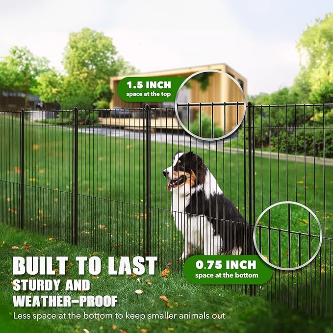 WESLEY'S CORNER Tall Fence Panels - 32”H x 29”L, No Dig Metal Dog Fence, Heavy Duty, Garden Border & Animal Barrier, Rustproof, Decorative Fencing for Backyards, Frontyards, Outdoors and Edging
