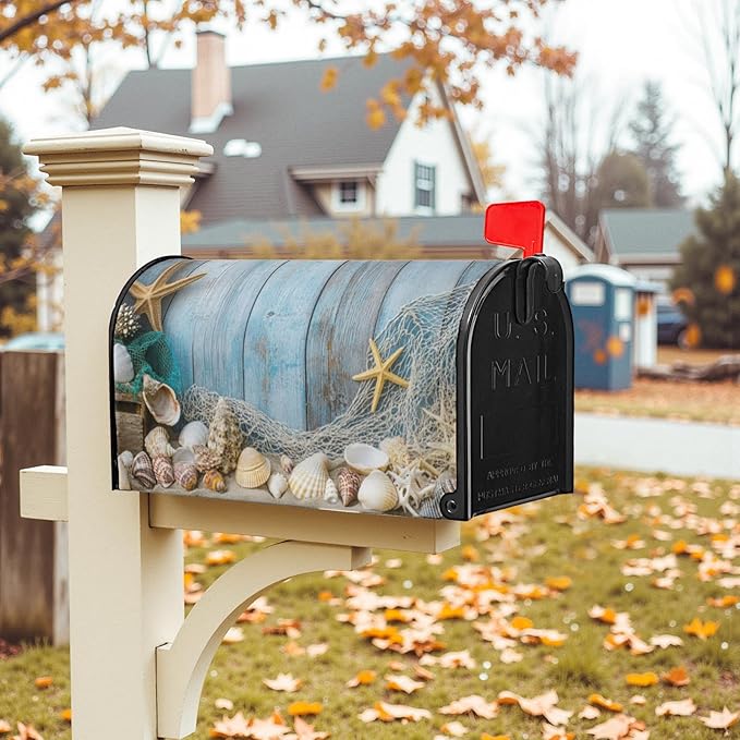 Beach Mailbox Cover Summer Starfish Mail Box Covers Magnetic Shell Mailbox Wraps 25.5x21 inch Outdoor Decor for Garden Yard