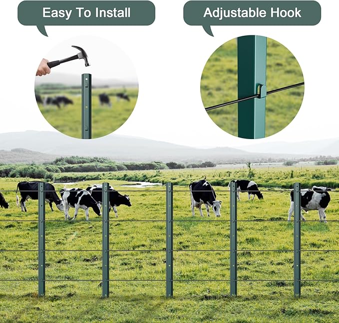 10 Pack Metal Fence Post, 6 Feet Heavy Duty Garden with U-Post, No Dig Garden Fence Stakes for Temporary Fencing, Corner Anchor