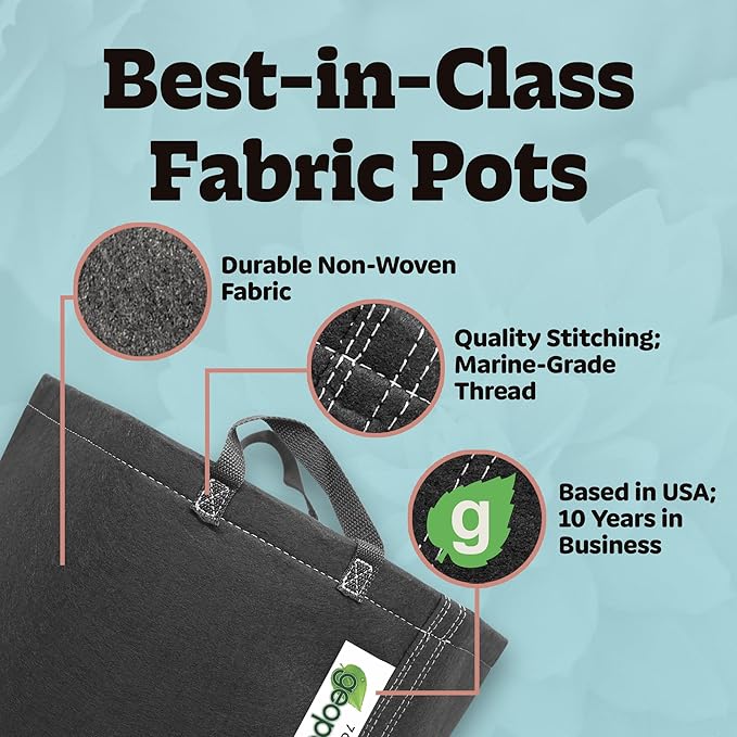 GeoPot 7 Gallon Fabric Grow Bags with Handles for Vegetables, Houseplants, Herbs & Flowers |5-Pack| Fabric Pots for Outdoors and Indoors, Aerated Fabric Grow Bags