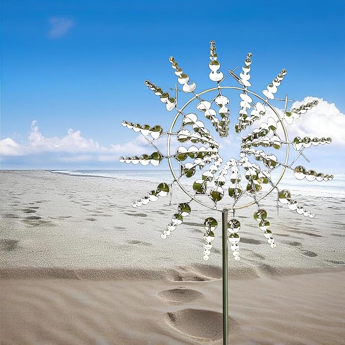 Magical Metal Windmill, Wind Spinners for Yard Garden, Outdoor Spinners, Windmill for Yard, Wind Sculptures & Spinners for Yard Garden Patio Decoration (1PCS Silver)