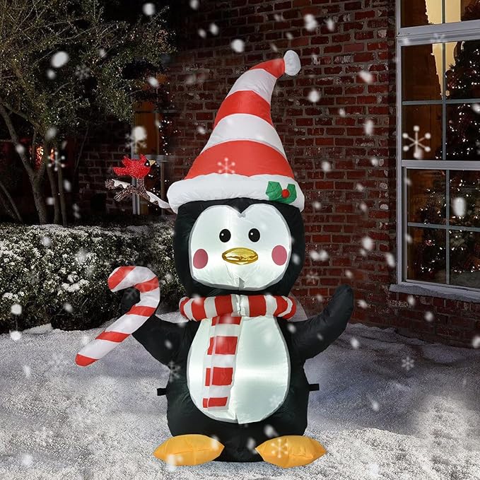 Lvydec Lighted Inflatable Penguin Christmas Outdoor Decoration Clearance - 4ft Blow Up Penguin with Built-in LED Lights for Christmas Holiday Yard Decoration