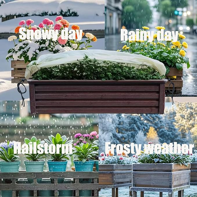 EJW Plant Covers Freeze Protection Planter Cover,Frost Cloth,n,59'' x 17'' x 15.7'' Outdoor Plant Cold Protection, Outdoor Plant Frost Fabric, for Flower Box, Balcony Planter 2 Piece Set