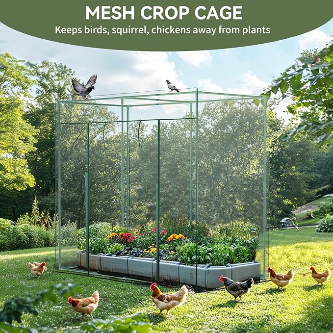 Crop Cages for Garden Plant, 6.6x3.3x6 Ft Plant Protection Tent with Zippered Door, Raised Bed Cover, Garden Bed Cover with Frame, Wind-Resistant Plant Cages for Outdoor Plants Vegetable Flower