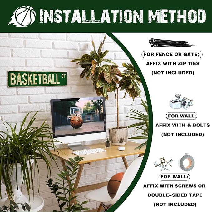Basketball Gifts for Boys 8-12 Accessories Basketball Room Decor Vintage Street Signs Bedroom Wall Art Gear for Teen Boys 12-14
