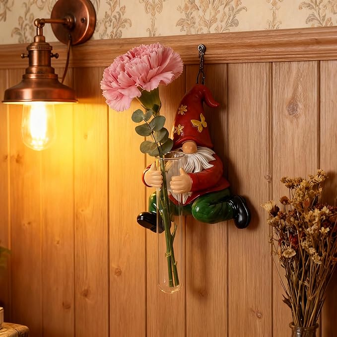 Wall Gnome Statue-Unique Wall Growers Sculpture,Cute Gnome Vase,Outdoor Tree Decorations,Patio Yard Lawn Porch Decor,Garden Ornament Gift