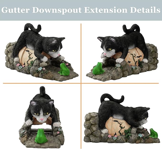 Real Cat Gutter Downspout Extender Statue, Garden Animal Decor Gutter Extension, Splash Block, Eco-Friendly Resin, Outdoor Decor Sculpture, Gutter Diverter Rain Perfect for 3"x4" Downspout