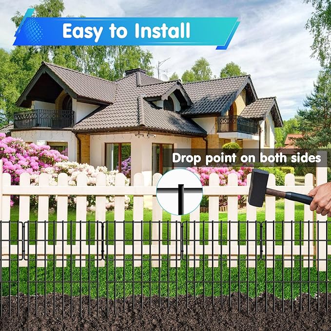 10 Panels No Dig Fence, 10.8ft(L) x 17in(H) Dog Digging Fencing Barrier, 1.2in Gap Animal Barrier for Bottom of Fence, Rustproof Metal Garden Edging Border Ground Defense Blockers for Outdoor Patio