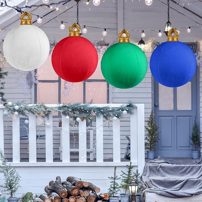 Velvet Inflatable Ornaments Balls Outdoor 4Pcs - 24 Inch Large Inflatable Christmas Ornaments, Reusable Blow Up Christmas Decorations for Yard | Tree | Indoor