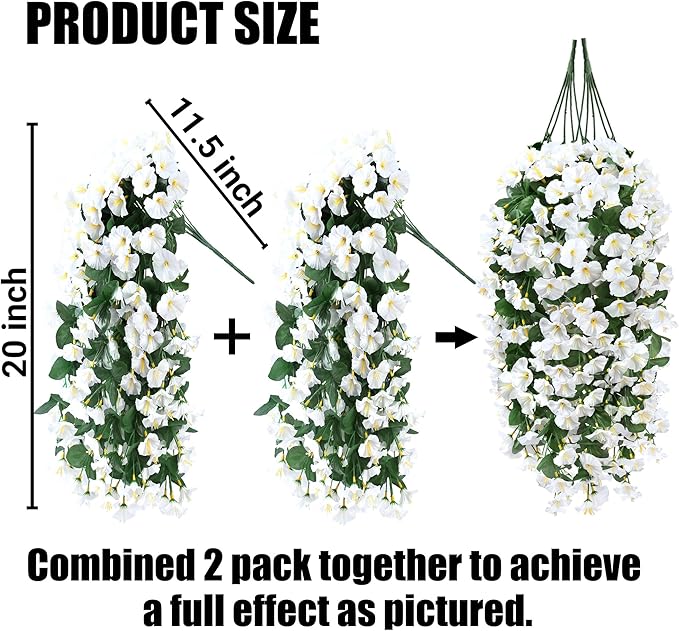 Sggvecsy Artificial Fake Hanging Flowers Plants for Outdoor Outside Spring Summer Decoration 4PCS Faux Silk UV Resistant Realistic Morning Glory Trailing Vines for Home Porch Patio Balcony(White)