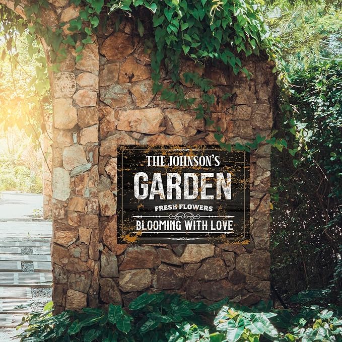 Custom Garden Blooming with Love Sign, Christmas Season, Personalized Name for Backyard/Flower Garden Décor Sign, 18x24 Inches, Rust Free .063 Aluminum, Fade Resistant, Made in USA by Sigo Signs