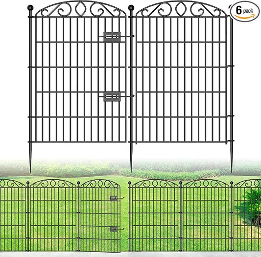 12 Panel Garden Fence with Gate - 36in H x 24ft L, No Dig Rustproof Metal Tall Animal Barrier for Dogs Rabbits, Decorative Outdoor Border for Yard, Patio, and Flower Beds