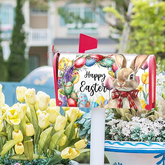 Easter Mailbox Covers Magnetic Standard Size 21 X 25.5 Inch Egg Bunny Floral Magnetic Mailbox Covers Spring Easter Mailbox Wraps Post Box Cover Decoration Outdoor Garden Home Yard Outside