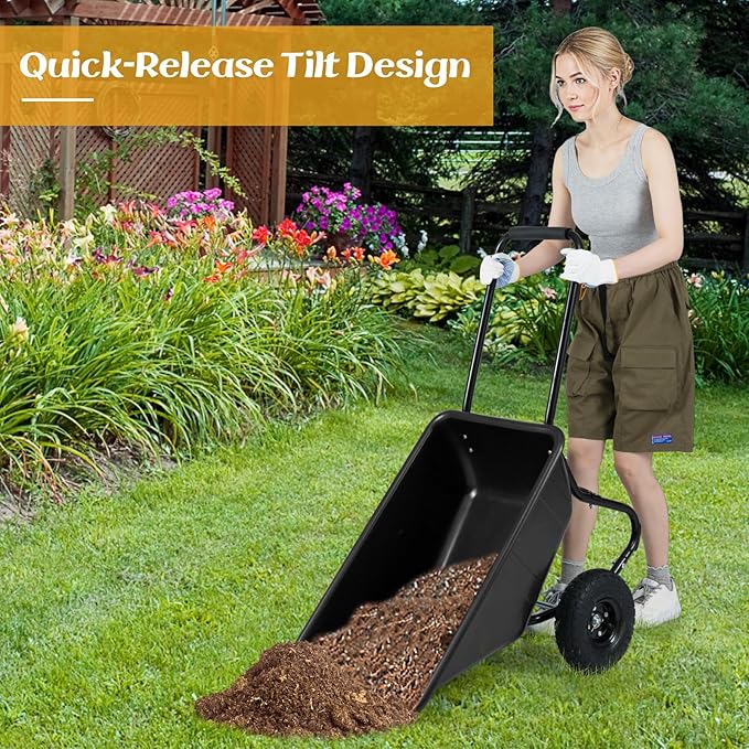 ARNOT Dual-Wheel Wheelbarrow, 330 LBS Utility Garden Cart with 10” Pneumatic Tires, Lightweight Home Yard Wheelbarrow, Perfect for Transporting Soil Bricks and Construction Materials