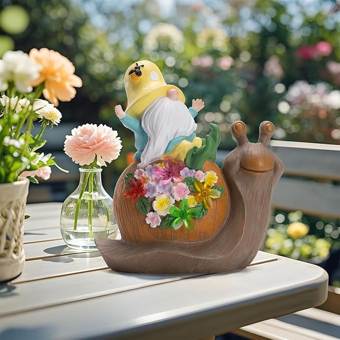 Solar Gnomes Outdoor Snail Garden Statue for Yard with Outdoor Decorations for Patio Mom Gift
