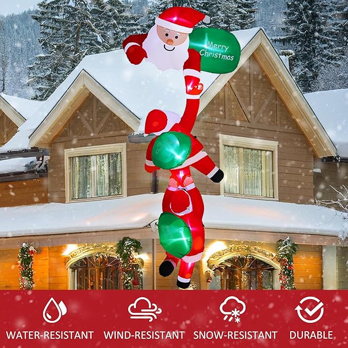 8FT Giant Christmas Santa Claus Inflatables Outdoor Decorations Blow Up Cute Christmas Decor Built-in LED Xmas Yard Outside Indoor Party Lawn Garden Porch Lawn Holiday (8FT Santa Claus)