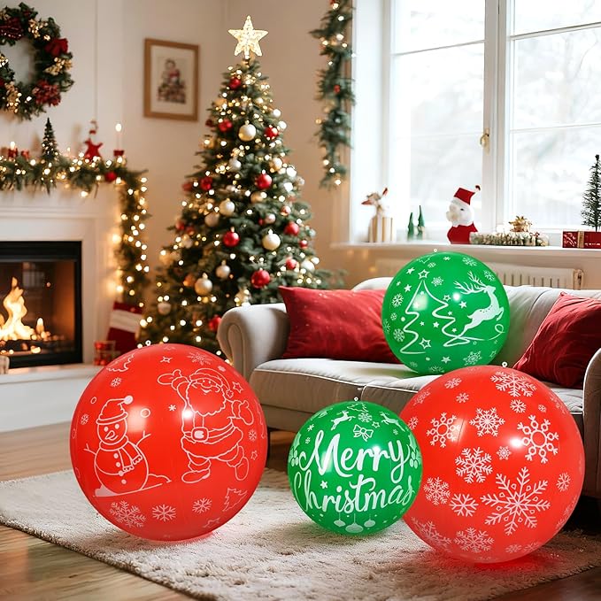 4 PCS 32 Inch, 24 Inch Christmas Inflatable Balloons PVC Large Christmas Inflatable Outdoor Balls for Xmas Garden Lawn Yard Holiday Front Door Decoration