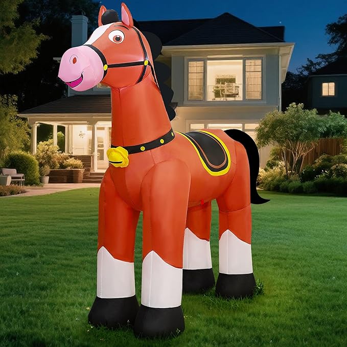 Lulu Home 6.2FT Giant Christmas Inflatable Horse, Blow Up Horse with Built-in LED Lights, Air-Blown Animal Holiday Display for Indoor Outdoor Yard Lawn Farm Ranch Animal Themed Party Decoration