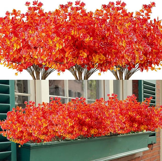 Happylife 6 Bundles Artificial Flowers, Fake Artificial Greenery UV Resistant No Fade Faux Plastic Plants for Wedding Bridle Bouquet Indoor Outdoor Home Garden Kitchen Office Table Vase (Red)