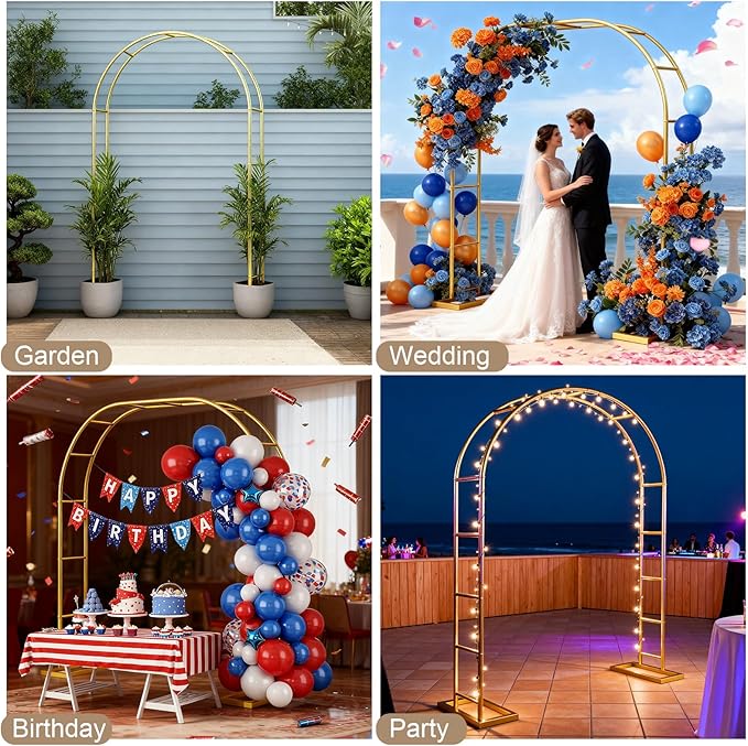 7.2FT Metal Wedding Arch Stand Gold Square Arched Backdrop Frame Metal Pergola Arbor with Base for Party Ceremony Birthday Bridal Baby Shower Garden Floral Balloon Arch Decoration