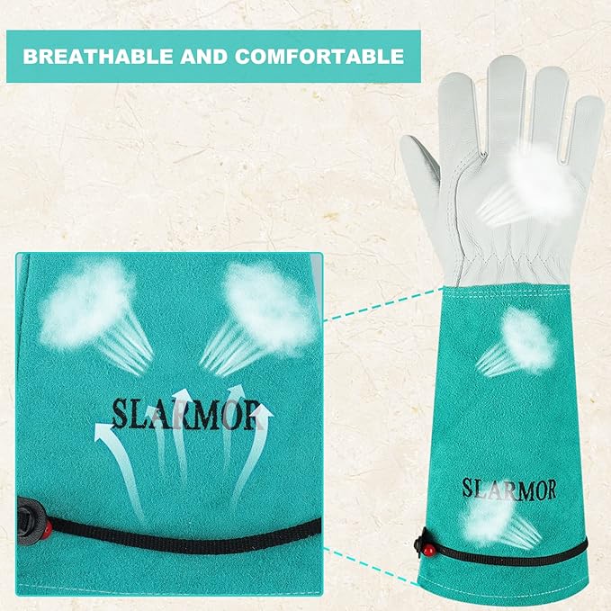 Long Gardening-Gloves Women/Men - Thorn proof Rose Pruning Heavy Duty Gauntlet, Best Garden Gifts for Gardener (Medium, Green)