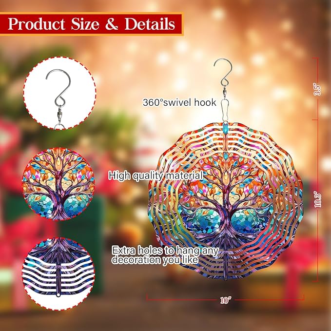 TIANCENTRAL H Tree of Life Wind Spinner,Tree of Life Wind Spinners 3D Frosted Hanging for Yard, Unique Gift Wind Spinner,3D Hanging Wind Sculptures for Garden Outdoor