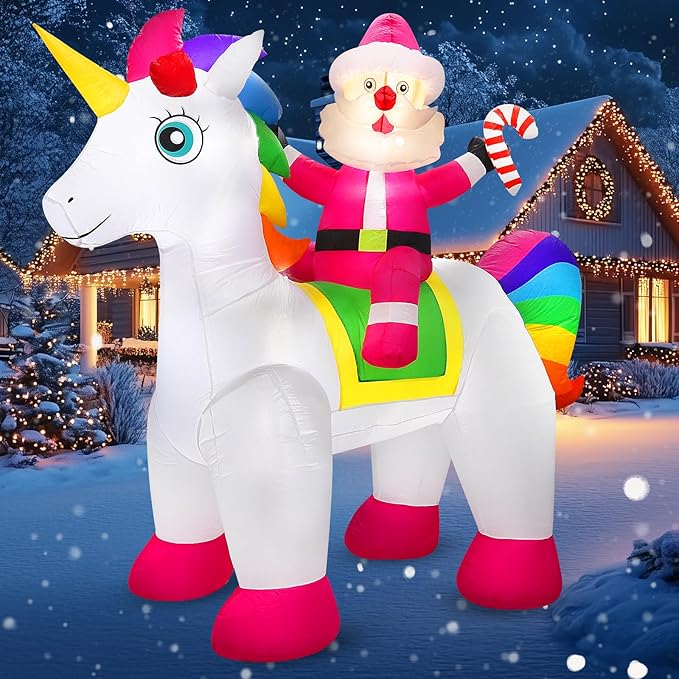 7.2 FT Christmas Inflatables Yard Decorations Outdoor Santa Claus Riding Unicorn Inflatables Decorations Built-in LED Lights, Christmas Blow Up for Outdoor, Yard, Roof, Lawn