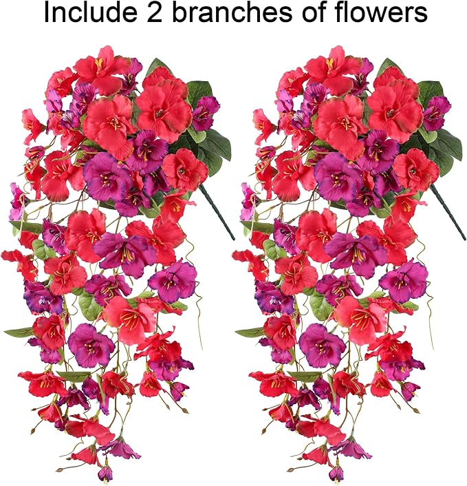 Artificial Hibiscus Fake Hanging Flowers Plants for Outdoors Spring Decoration, 2pcs Faux Silk Outside Hibiscus Long Trailing Vines Realistic UV Resistant for Front Door Planter Porch Patio Yard Urn