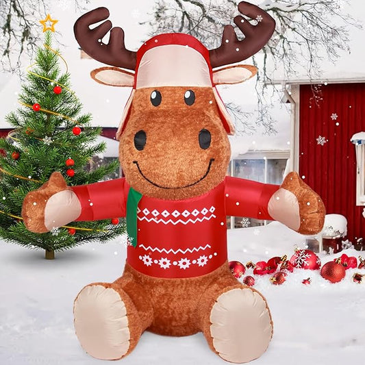 6 FT Christmas Inflatable Outdoor Decorations, Inflatables Plush Reindeer Yard Decor with Christmas Hat & Sweater, Built-in LED Lights Blow up Xmas Deer Holiday Decorations for Outside Lawn Garden