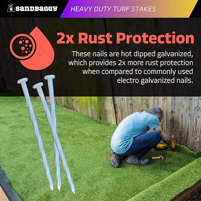 Sandbaggy 6" Heavy Duty Galvanized Artificial Turf Stakes - Spiral Landscape Nails - Ground Spikes/Pins - Synthetic Grass, Lawn, Edging, Weed Barrier Fabric, Garden (6 inch - Heavy Duty, 300, Count)