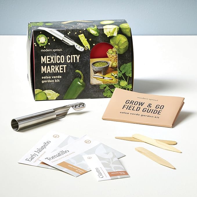 Modern Sprout Travel Trio Mexico City Market; Travel-Inspired Seed Kit with Jalapeno Deseeder, Organic Seed Starting; Gardening Gift (Mexico City Market)