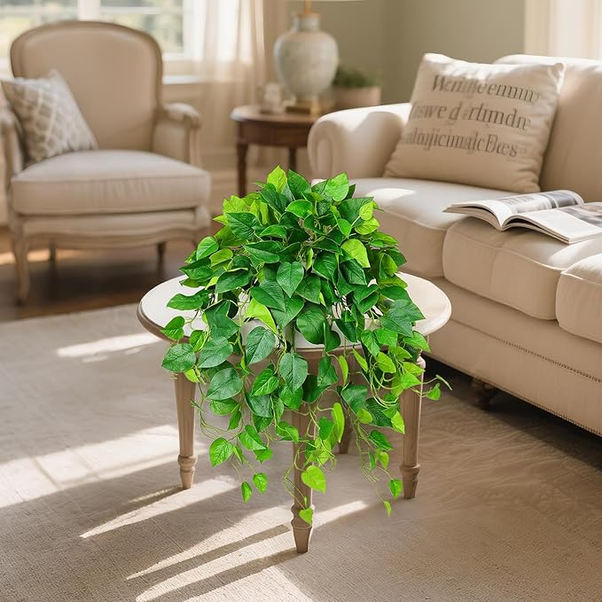 QIANYUN Hanging Plant Artificial Ivy – 40" Fake Potted Plants with Pot, 2PCS Trailing Greenery Vines for Indoor Shelf, Bedroom, Living Room, Bathroom, Office, or Outdoor Porch Decoration