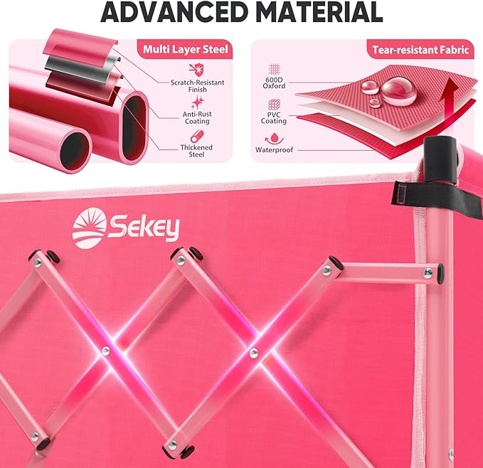 Sekey Wagon Cart with Wheels with 220LBS Capacity,Heavy Duty Wagon Carts Foldable with Drink Holders,Lightweight Utility Portable Cart for Grocery, Shopping, Garden, Camping. Pink