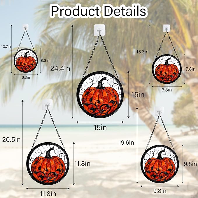 Stained Glass Window Hanging - Halloween Red White Scary Pumpkin Suncatcher for Doors Garden Home Spooky Rattan Sun Catchers Gothic Decor Horror Gifts for Women Men Friend Boy Girl 9.8 in