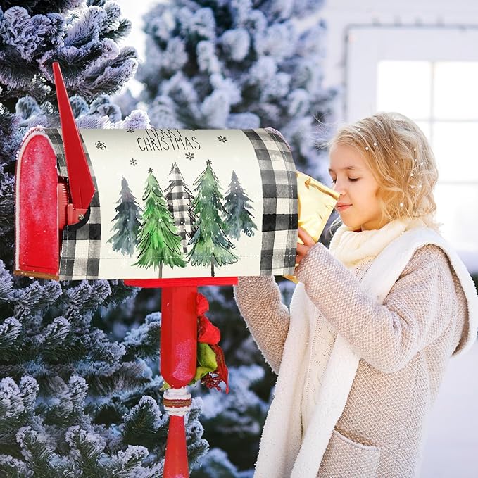 Blosssound Christmas Mailbox Cover Magnetic Standard Size 21 x 19 Inch, Winter Mailbox Cover Xmas Tree Decorative Post Letter Box Decor for Garden Yard Outdoor(Merry)