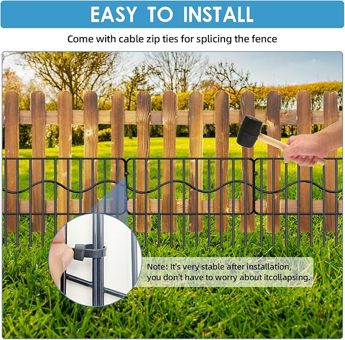 40ft(L) x 13in(H) Garden Animal Barrier Fence, 28panels No Dig Fences, Small Dog Fence Barrier, Animal Barrier Rabbit Fencing Rustproof Metal Decorative Border for Outdoor Garden