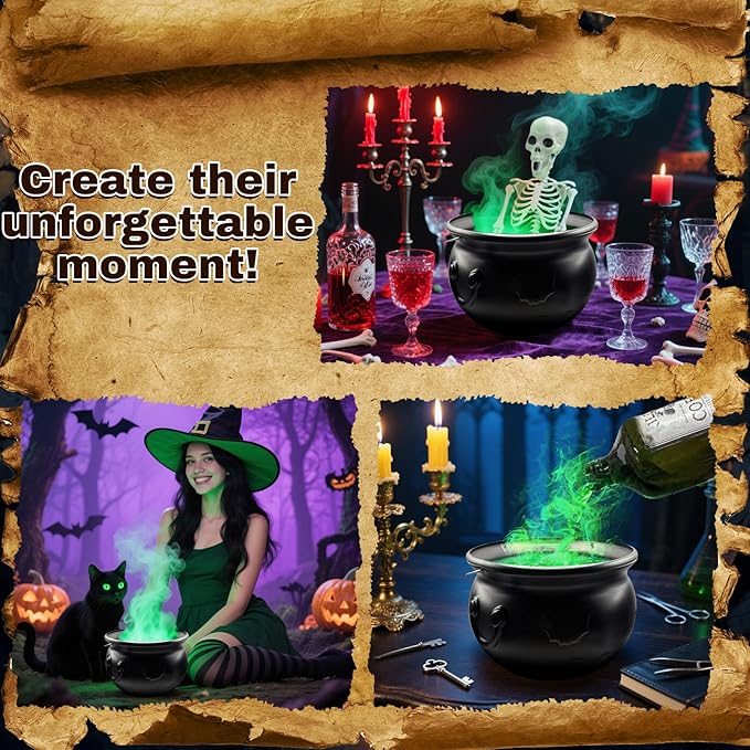 Halloween Decorations Indoor,Cauldron Halloween Decor with Magic Floating Potion Bottles and Diffuser - Black Plastic Witches Bowl