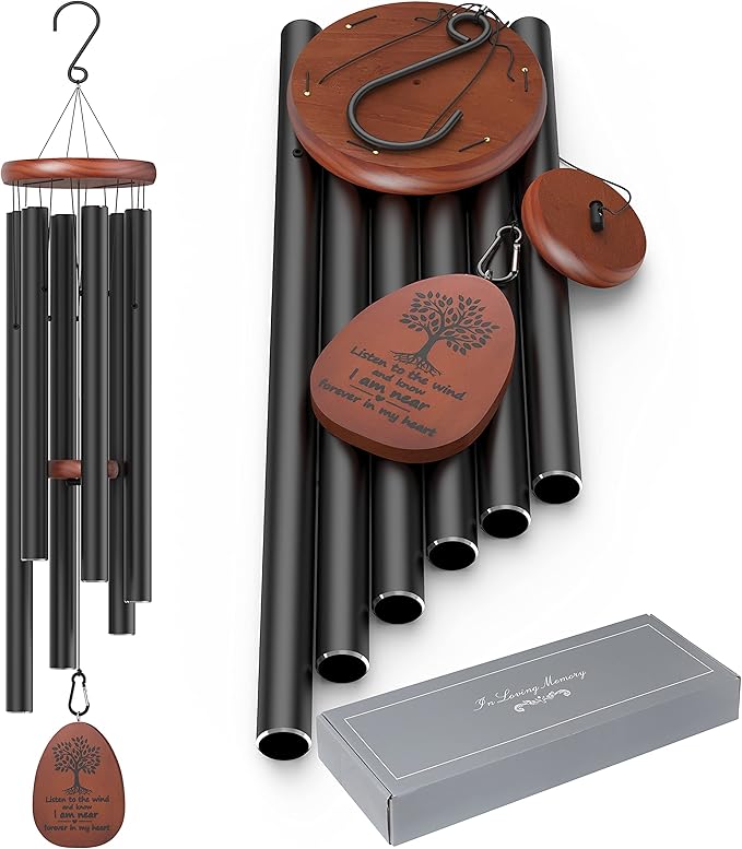 Sympathy Memorial Wind Chimes for Loss of Loved One,41 inch Large Wind Chimes Outside Deep Tone,Ideal Memorial/Bereavement/Sympathy Gift for Condolence and Funeral (Black)