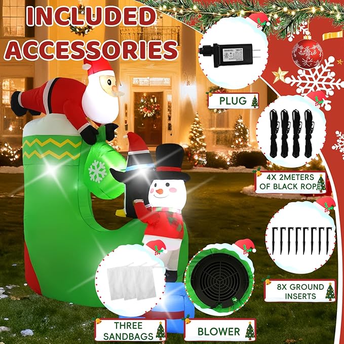 7FT Santa Claus Inflatable Decoration with Built-in LED Lights, Christmas Outdoor Inflatable Decoration for Lawn, Yard, Garden, Patio