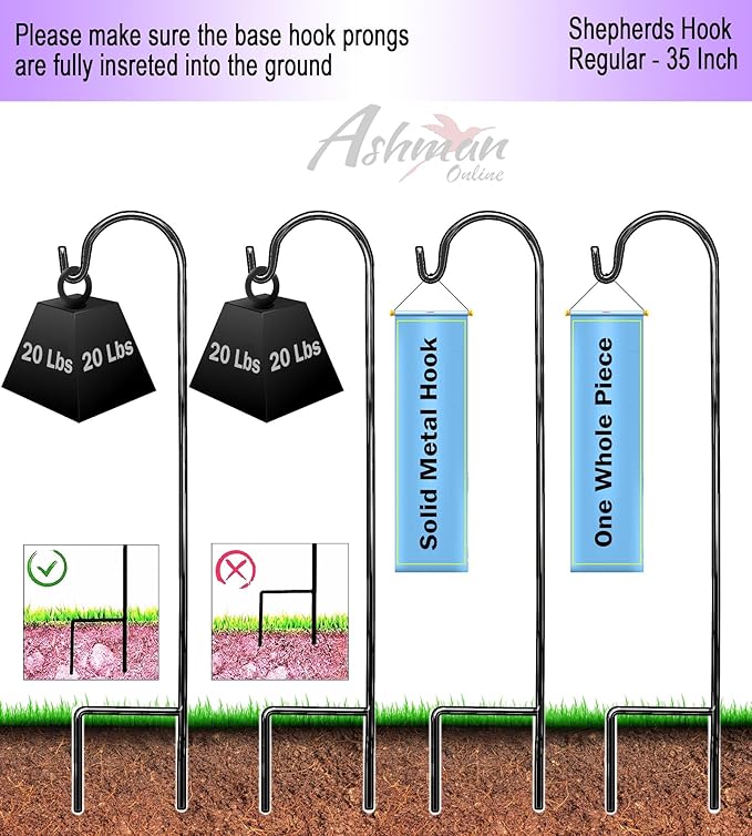 Ashman Shepherd's Hooks 35 Inch (30 Per Pack), Black, Made of Premium Metal for Hanging Solar Lights, Bird Feeders, Mason Jars, Christmas Lights, Lanterns, Garden Stakes and Wedding Décor.