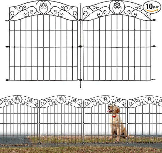 10 Panels No Dig Decorative Outdoor Garden Fence, 32 in(H) X 23.6 ft(L) Animal Barrier Fencing, Rustproof Portable Fence, Temporary Dog Fence Outdoor for Yard, Outside, Backyard, Patio