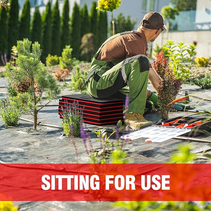 1.1" Extra Thick Foldable Kneeling Pad Mechanic Mat with Handle & Belt, Soft Foam Knee Cushion for Gardening, Garage Work, Workshop Repairing, Yardwork (47.2" x 15.7", Black & Red)
