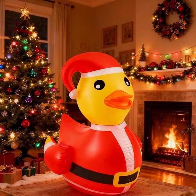 Hungdao 1 Pcs 4 Feet PVC Christmas Giant Inflatable Duck Huge Rubber Large Blow up Duck Christmas Pool Floats for Xmas Holiday Indoor Outdoor Pool Decorations (Santa Claus)