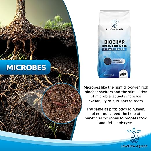LakeDew Biochar Lawn Fertilizer 16‑0‑8 – Moisture Retention & Microbial Boost – Fix New Construction or Sandy Soils – Eco‑Friendly, Covers 2,500‑6,000 sq ft (19.6lb)